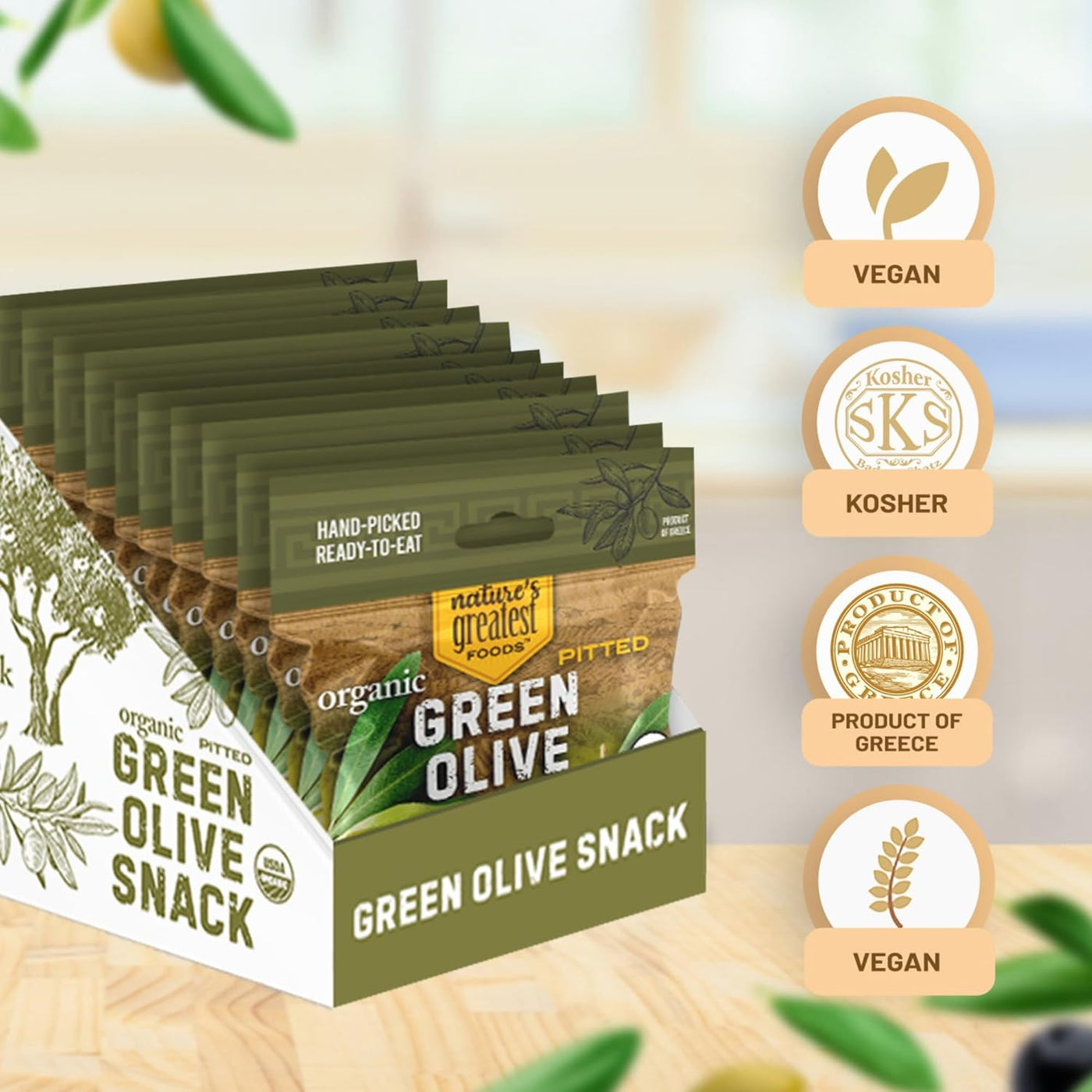 Organic Green Pitted Olive Snack by Nature's Greatest Foods – 1.1