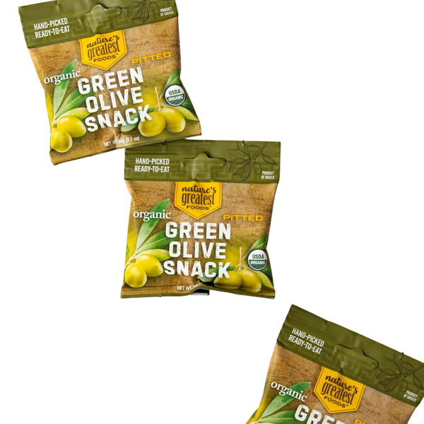 Organic Green Pitted Olive Snack by Nature’s Greatest Foods – 1.1 Oz – Ready to Eat, Freshly Seasoned, Low Calorie & Nutritious, Gluten Free, Kosher, Product of Greece (Pack of 24)