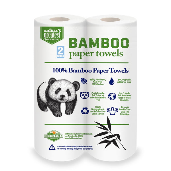 100% Bamboo & Sugarcane Kitchen Paper Towels, 2 Ply, 150 Sheets, 2 Rolls