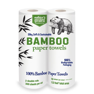 100% Bamboo & Sugarcane Kitchen Paper Towels, 2 Ply, 150 Sheets, 2 Rolls