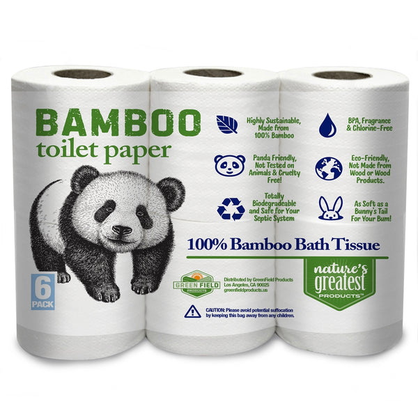 100% Bamboo & Sugarcane Toilet Paper, 2 Ply, 300 Sheets, 6 Rolls