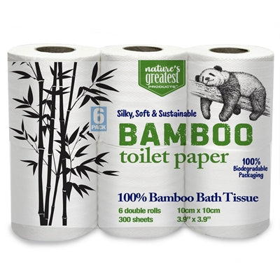 100% Bamboo & Sugarcane Toilet Paper, 2 Ply, 300 Sheets, 6 Rolls